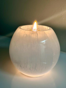 Selenite Tealight Holder - 3" Polished Round Candle Holder 