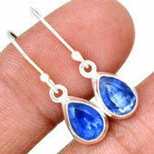 Blue Kyanite Polished Teardrop Dangle Earrings - Sterling Silver - 40