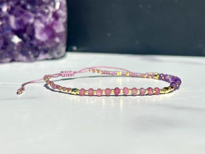 Amethyst & Pink Tourmaline MiyuKi Seed Adjustable Bracelet 