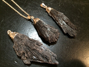 Black Kyanite Raw Pendant in Plated Setting