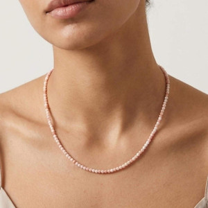 Dainty Faceted Pink Opal Gemstone Necklace (3mm beads) 