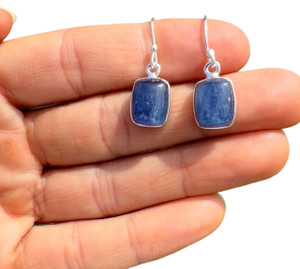 Blue Kyanite Polished Rectangle Dangle Earrings - Sterling Silver - No.497 