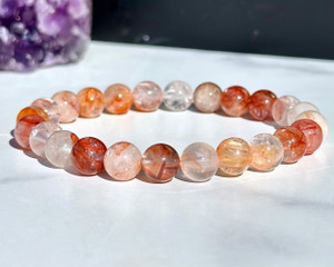 Fire Quartz Elastic Bracelet - 6mm & 8mm Beads 