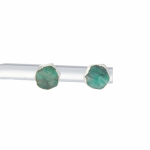 Emerald Raw Stud Earrings - Sterling Silver