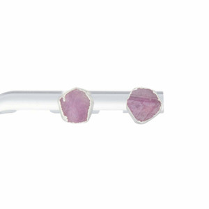 Pink Sapphire Raw Natural Stud Earrings - Sterling Silver