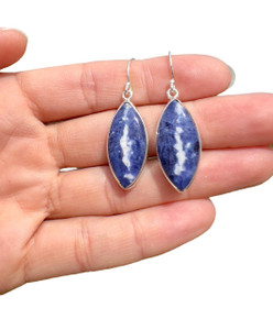 Sodalite Polished Oval Dangle Earrings - Sterling Silver - No.399 