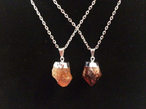 Citrine Treated Raw Pendant in Plated Setting