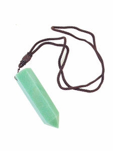 Green Aventurine Pendant with 28 Adjustable Black Cord - Polished Point Pendant in Drilled Setting