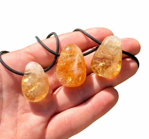 Citrine Treated Pendant on Cord - Polished Teardrop Pendant in Drilled Setting Citrine Treated Pendant on Cord - Polished Teardrop Pendant in Drilled Setting