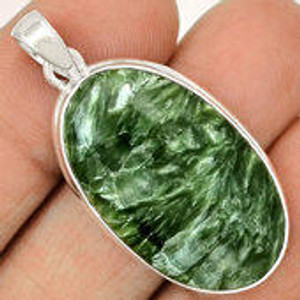 Seraphinite Polished Oval Pendant in Bezel Setting - Sterling Silver - 1170