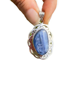 Blue Kyanite Polished Pendant - Sterling Silver - No.1593 