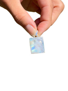 Rainbow Moonstone Polished Square Pendant - Sterling Silver - No.2882 