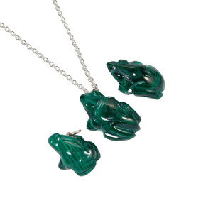 Malachite Polished Frog Pendant in Drilled Setting 