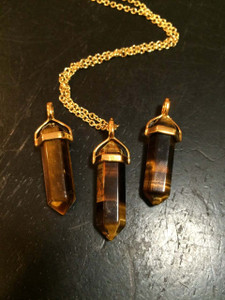 Tigers Eye Polished Point Pendant in Capped Setting