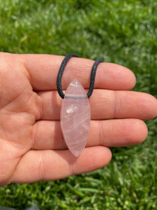 Rose Quartz Pendant with 28 Adjustable Black Cord - Polished Marquise Pendant in Drilled Setting