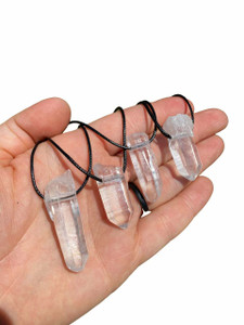 Clear Quartz Pendant with 16 Black Cord - Polished Point Pendant in Drilled Setting