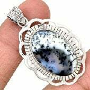 Dendritic Opal Polished Oval Pendant in Bezel Setting - Sterling Silver - 1804