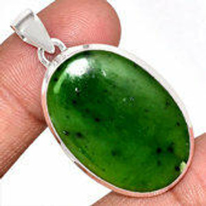 Nephrite Jade Polished Oval Pendant in Bezel Setting - Sterling Silver - 368