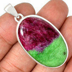 Ruby In Zoisite Polished Oval Pendant in Bezel Setting - Sterling Silver - 786 Ruby In Zoisite Polished Oval Pendant in Bezel Setting - Sterling Silver - 786