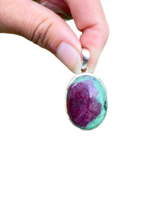 Ruby In Zoisite Polished Oval Pendant - Sterling Silver - No.868 