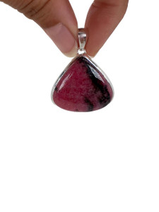 Rhodonite Polished Triangle Pendant - Sterling Silver - No.766 