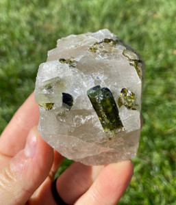 Raw Green Tourmaline and Clear Quartz Crystal - 40
