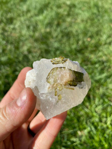 Raw Green Tourmaline and Clear Quartz Crystal - 48