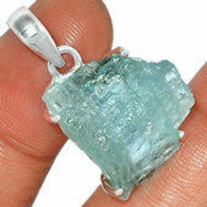 Aquamarine Raw Natural Pendant in Prong Setting - Sterling Silver - 463