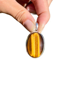 Tigers Eye Polished Oval Pendant - Sterling Silver - No.1257 