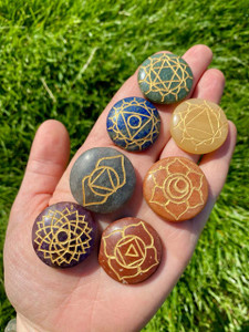 Engraved 7 chakra Worry Stones