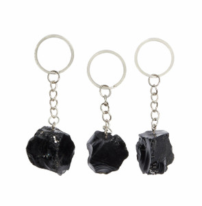 Raw Black Obsidian Stone Keychain