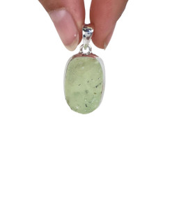 Prehnite Polished Oval Pendant - Sterling Silver - No.93 Prehnite Polished Oval Pendant - Sterling Silver - No.93