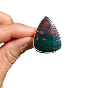 Bloodstone Ring in Sterling Silver, SIZE: 8.5 US - Polished Triangle Ring - No.427 