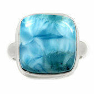 Larimar Ring in Sterling Silver, SIZE 9.5 US - Polished Square Ring in Bezel Setting - 1694 Larimar Ring in Sterling Silver, SIZE 9.5 US - Polished Square Ring in Bezel Setting - 1694