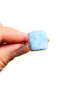 Larimar Ring in Sterling Silver, SIZE: 8.5 US - Polished Square Ring - No.1700 