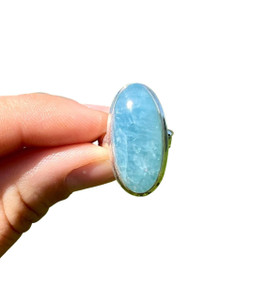 Aquamarine Ring in Sterling Silver, SIZE: 6 US - Polished Oval Ring - No.419 Aquamarine Ring in Sterling Silver, SIZE: 6 US - Polished Oval Ring - No.419