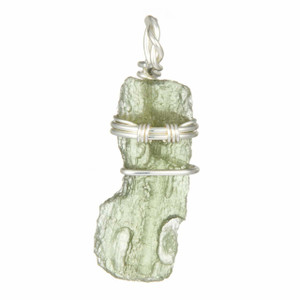 Moldavite Raw Natural Pendant in Wire Wrapped Setting - Sterling Silver - 46