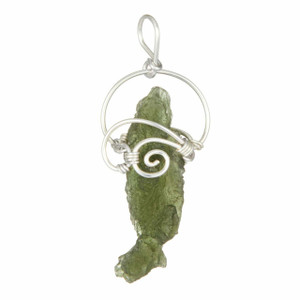 Moldavite Raw Natural Pendant in Wire Wrapped Setting - Sterling Silver - 48