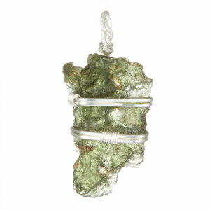 Moldavite Raw Natural Pendant in Wire Wrapped Setting - Sterling Silver - 50