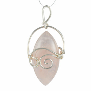 Morganite Polished Marquise Pendant in Wire Wrapped Setting - Sterling Silver - 143