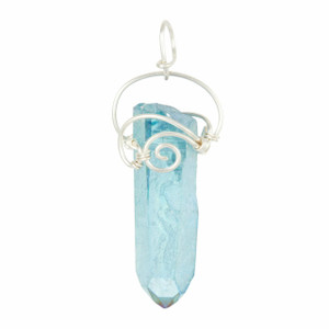 Aqua Aura Quartz Raw Point Pendant in Wire Wrapped Setting - Sterling Silver - 173