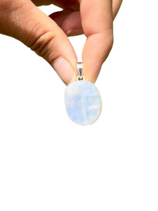Rainbow Moonstone Raw Oval Pendant - Sterling Silver - No.260 