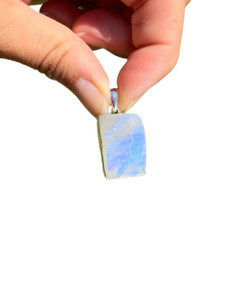 Rainbow Moonstone Raw Rectangle Pendant - Sterling Silver - No.274 