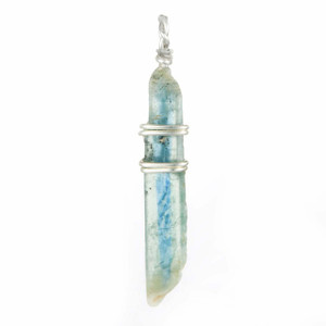 Blue Kyanite and Green Kyanite Raw Natural Pendant in Wire Wrapped Setting - Sterling Silver - 19