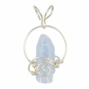 Dumortierite and Clear Quartz Raw Natural Pendant in Wire Wrapped Setting - Sterling Silver - 118