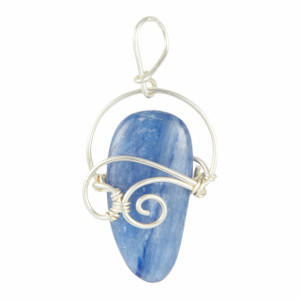 Blue Kyanite Polished Natural Pendant in Wire Wrapped Setting - Sterling Silver - 125