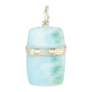 Larimar Polished Rectangle Pendant in Wire Wrapped Setting - Sterling Silver - 133