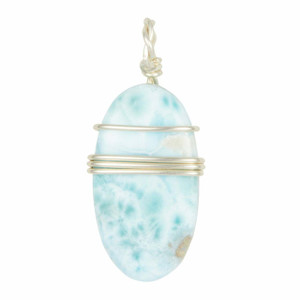 Larimar Polished Oval Pendant in Wire Wrapped Setting - Sterling Silver - 134