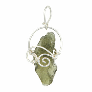 Moldavite Raw Natural Pendant in Wire Wrapped Setting - Sterling Silver - 138
