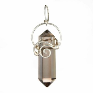 Smoky Quartz Polished Point Pendant in Wire Wrapped Setting - Sterling Silver - 69